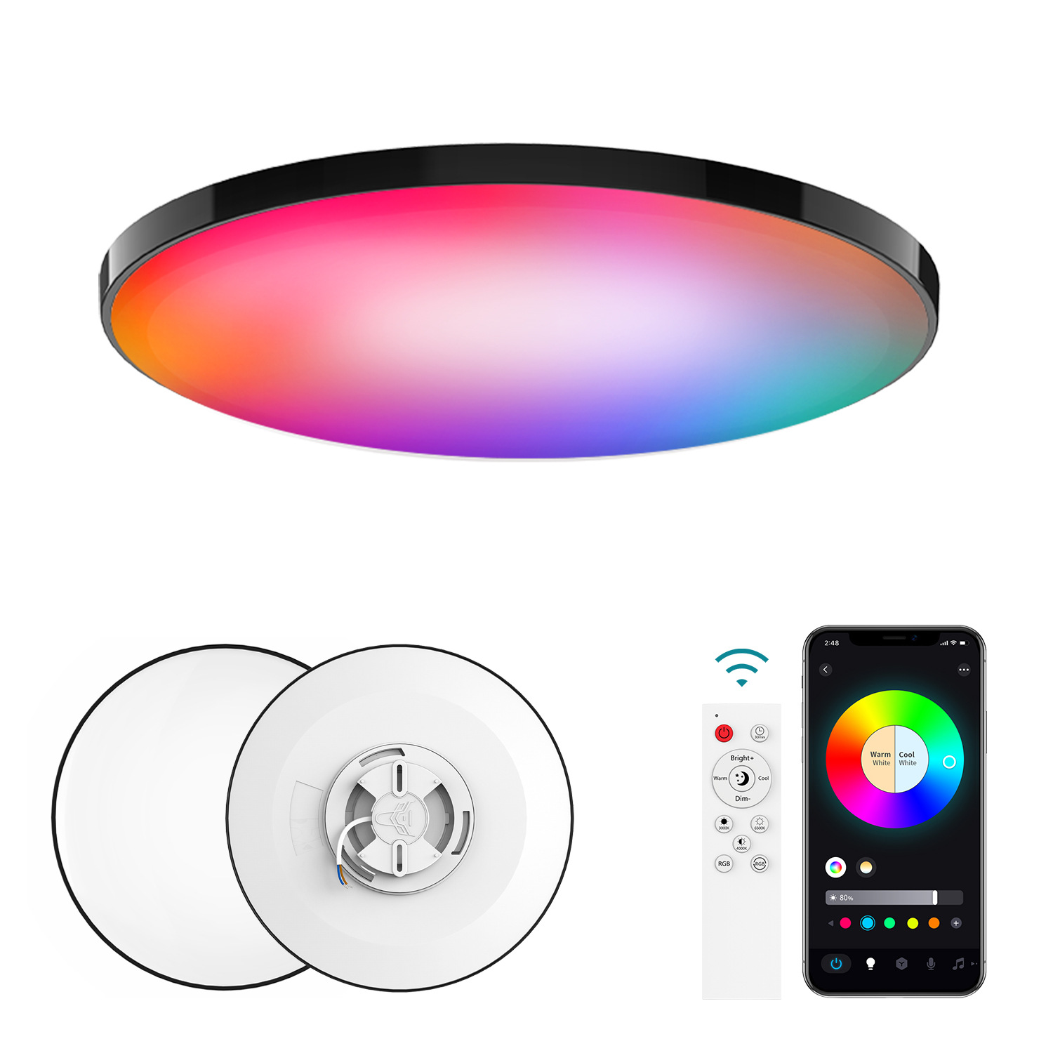 Modern Nightlight  Dimmable LED Ceiling Lights Remote  APP Control Bedroom Living Room Round White Flush Mount Ceiling Light