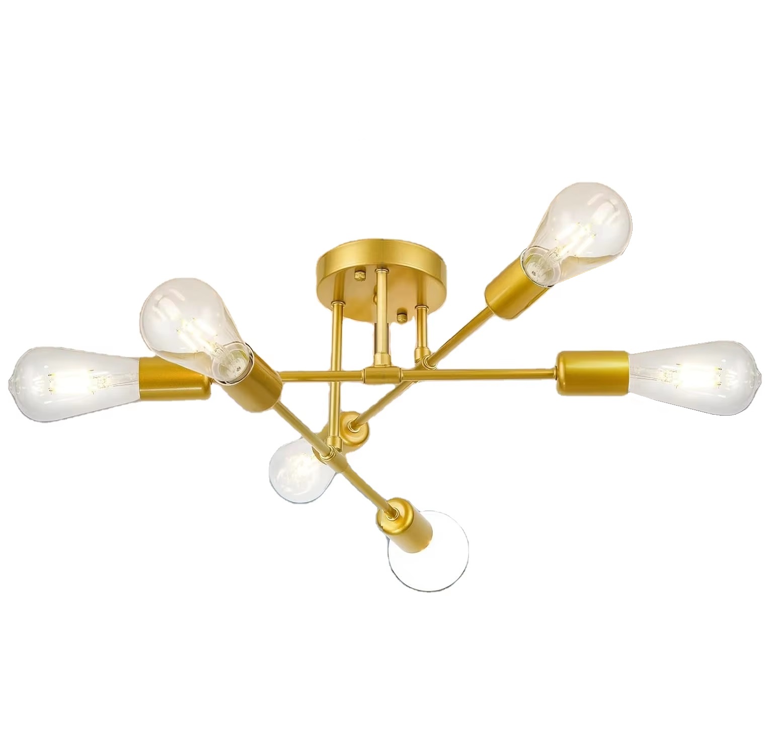 6-Lights Gold Chandelier Sputnik Light Fixture Sputnik Mount Chandelier Ceiling Lighting