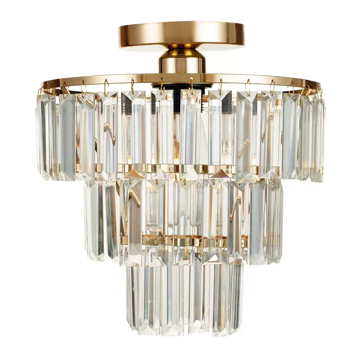 Crystal Ceiling Light Gold Chandelier for Living Room  3 Tier  Crystal Lampshade & Gold Finish Frame