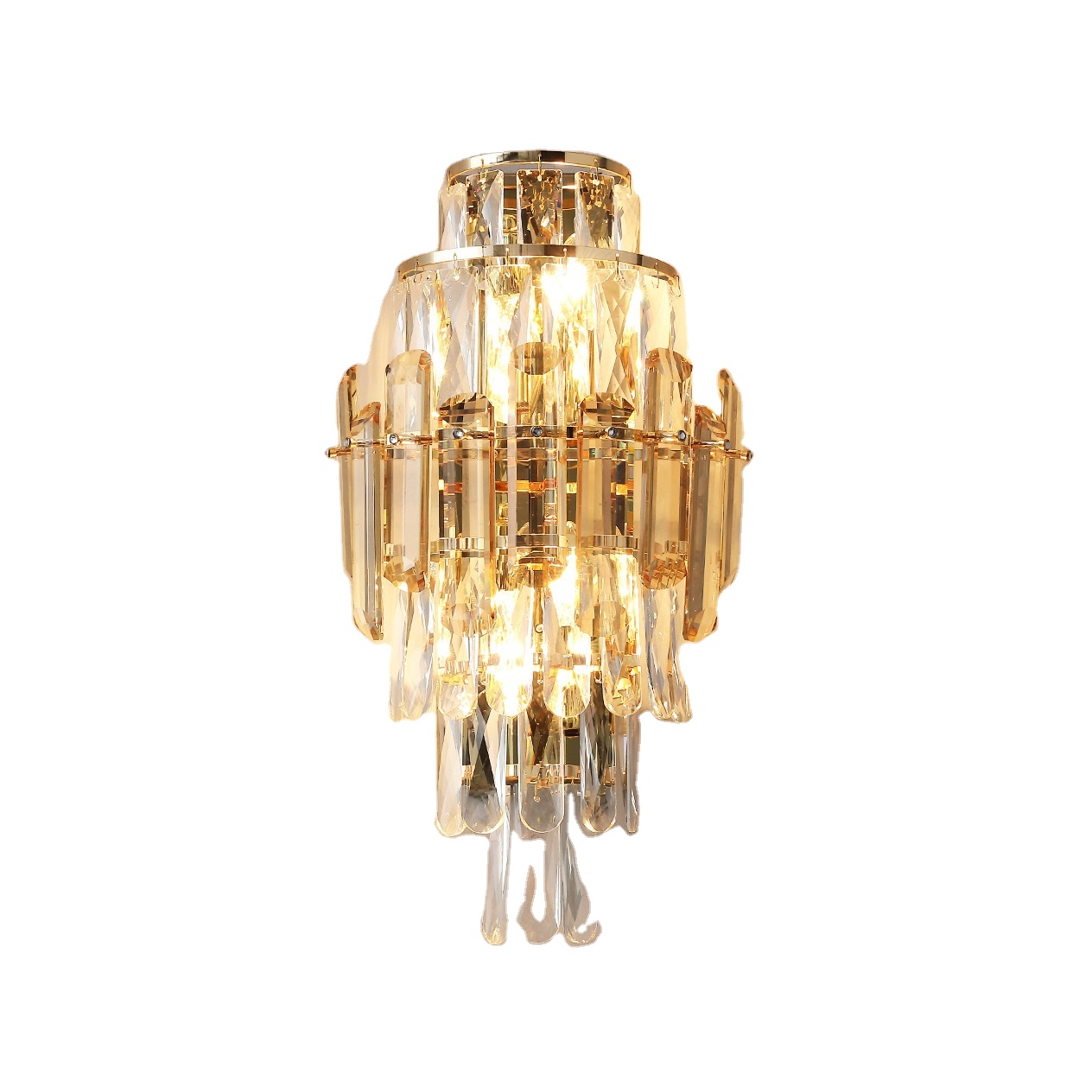 5 Tiers Crystal Wall Lamp champagne Color Gold Wall Sconce Lighting Fixture Modern Wall Mount Bedside Lamp