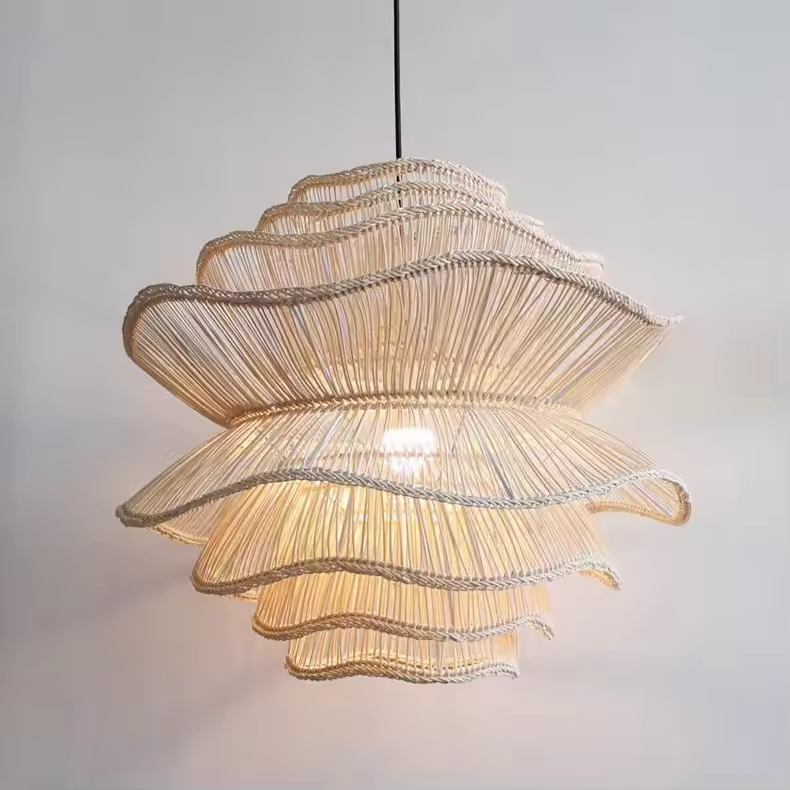 Wabi-Sabi Bamboo Pendant Light Zen Design Handwoven Rattan Lotus Custom Wholesale for Hotel Project