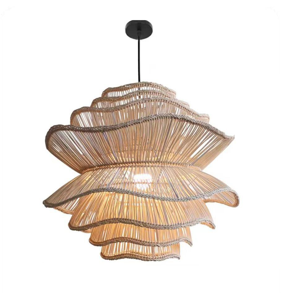 Bohemian Rattan Pendant Light Handwoven Natural Warm White Eco for Dining Room Hotel Villa Coastal Decor