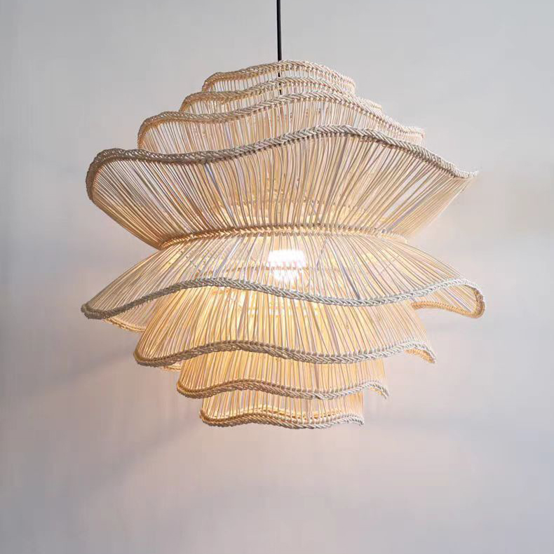 Farmhouse Rattan Pendant Light Fixtures for Kitchen Island Bamboo Woven Wicker Chandeliers Hanging