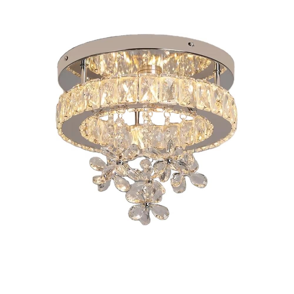 Modern Crystal Chandelier, Round LED Ceiling Light, Flush Mount Pendant Lamp for Dining Room,