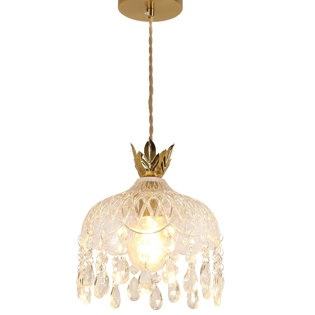 Modern Flower Pendant Lamp, Creative Crystal Pendant Light with Adjustable Height, Golden Ceiling Light E27 Socket f