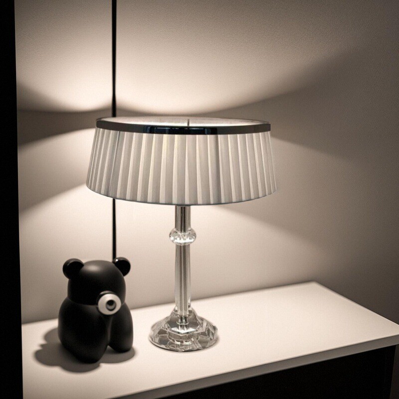 Minimalist Nordic Bedside Lamp Elegant Crystal Accent Table Lamp Flexible Fabric Shade Ac Powered Cone Shape for Bedroom Decor