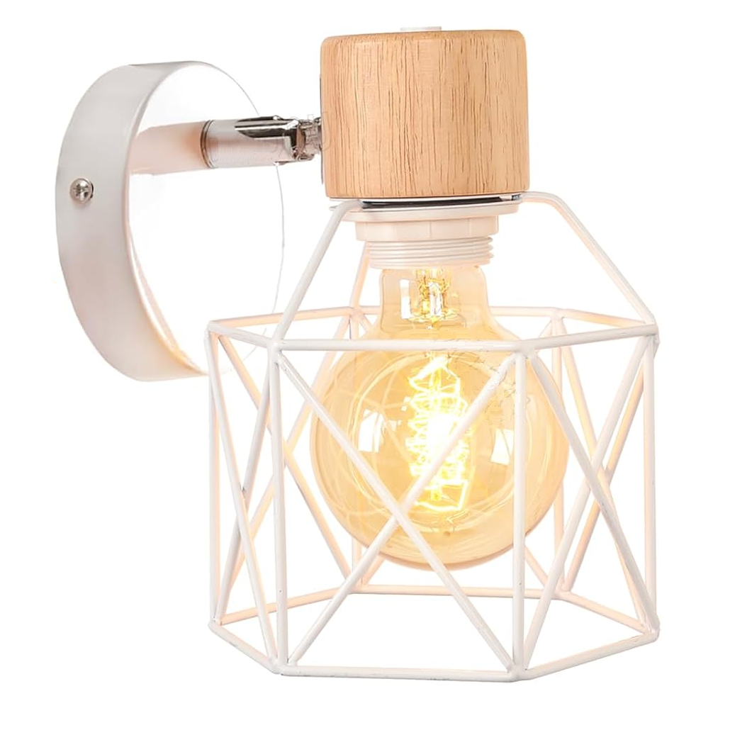 Vintage16cm  Industrial Design Geometric Cage Lampshade Retro Lamp Made of Wood Iron Adjustable Ceiling Light Wall Light