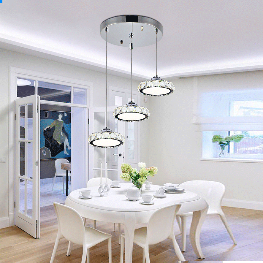 3 Lights Modern Crystal Plate Pendant Light Fixture Flush Mounted Ceiling Chandelier
