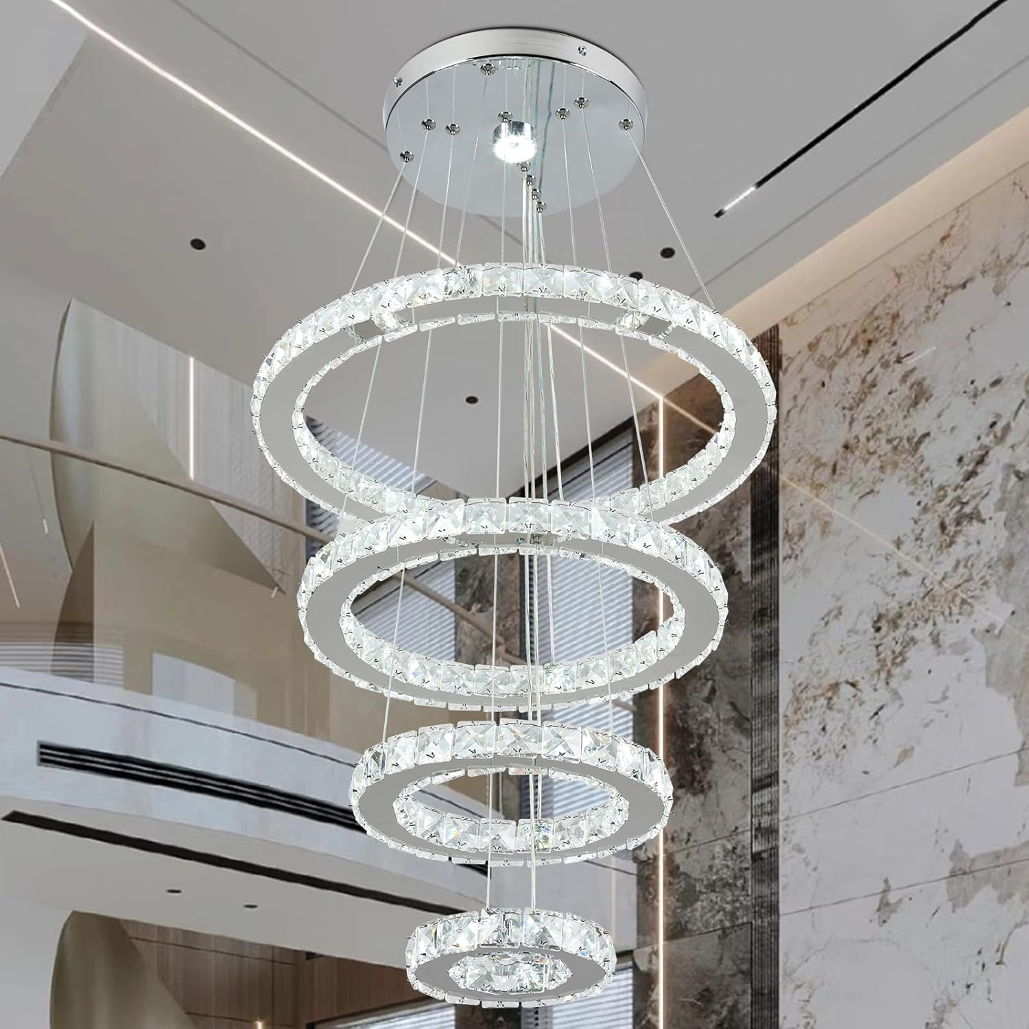 LED Chandeliers 4 Rings Modern Crystal Chandelier Dining Room Living Room LED Ceiling Pendant Light