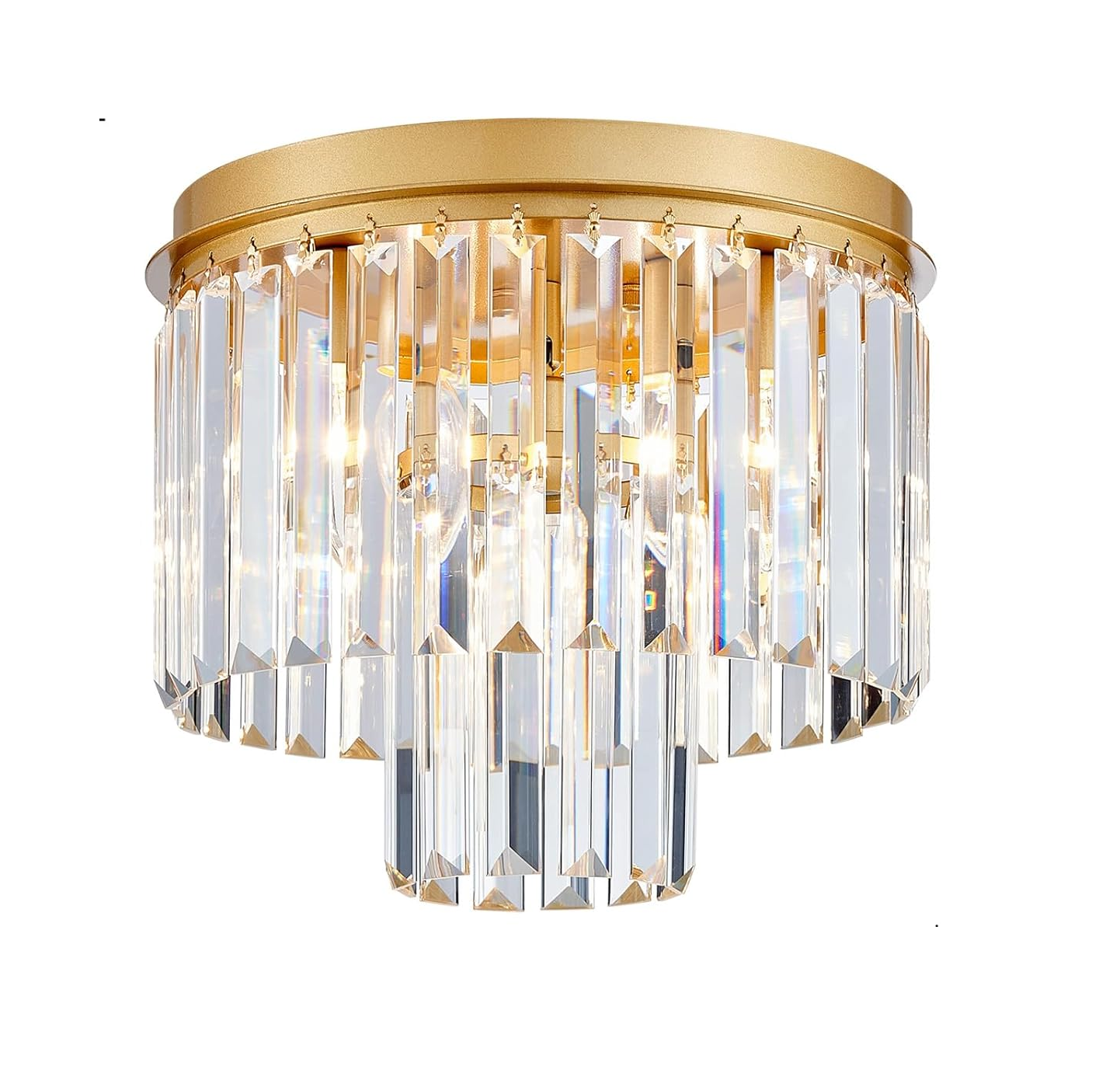 Crystal Ceiling Light, 3-Light Modern Flushmount Ceiling Light Fixture for Living Room, Dinning Room, Hallway Gold  Finish Frame