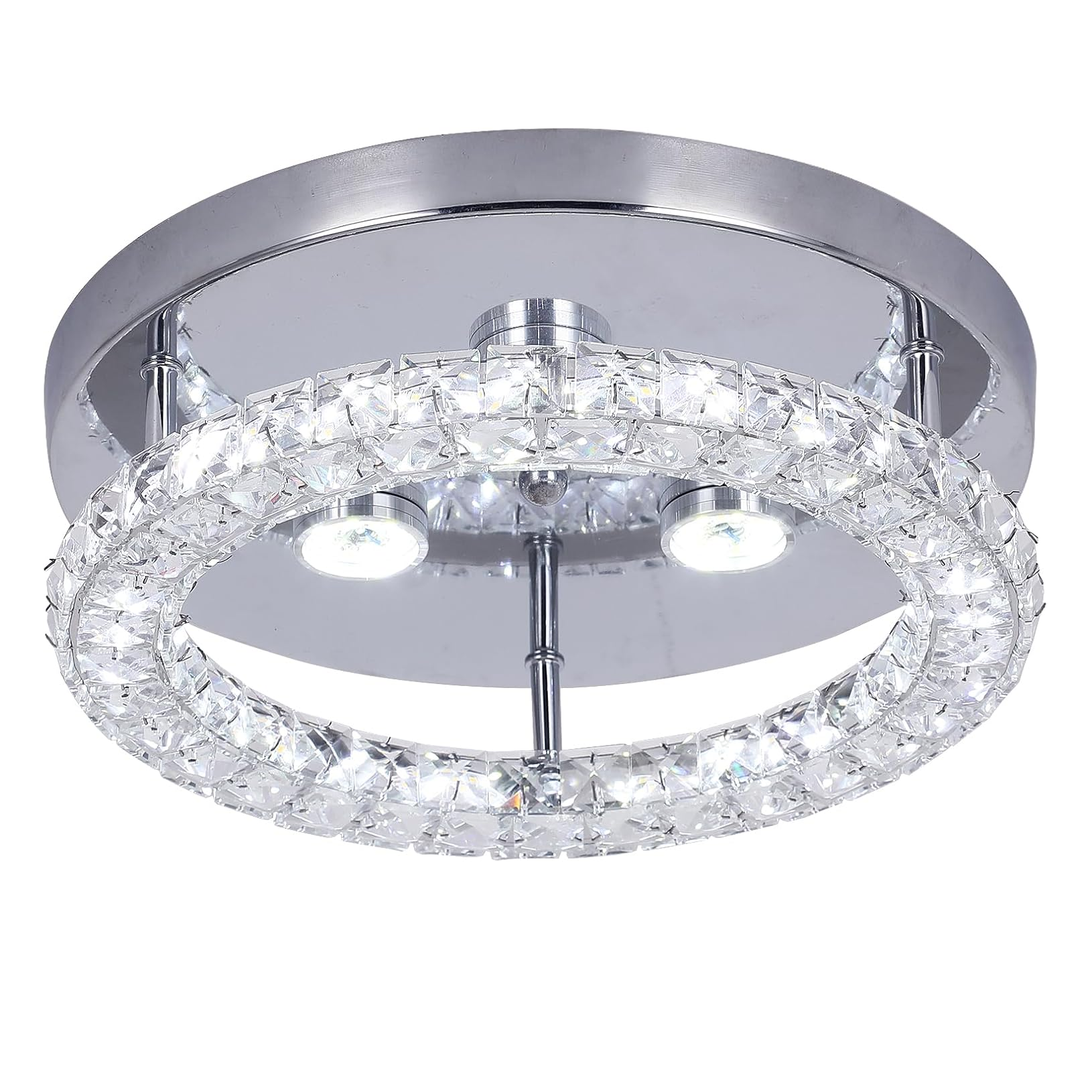 Modern Crystal Ceiling Light LED Flush Mount Crystal Chandelier Mini Ceiling Light 3 Color Temperature Adjustable Light