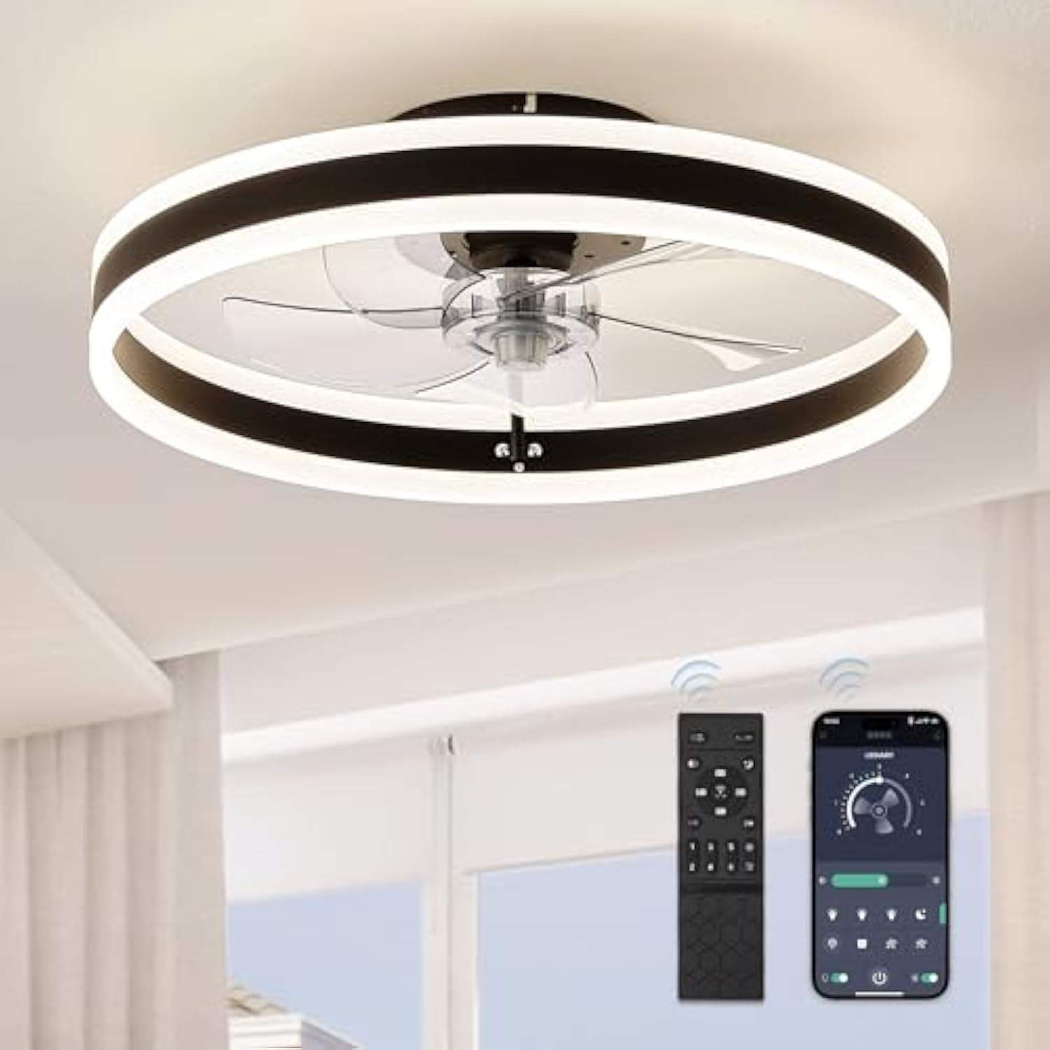 Recessed Luxury Chandelier Smart LED Fan Light Ceiling Fan With Dual Remote Controls Modern for Home Living Room Bedroom