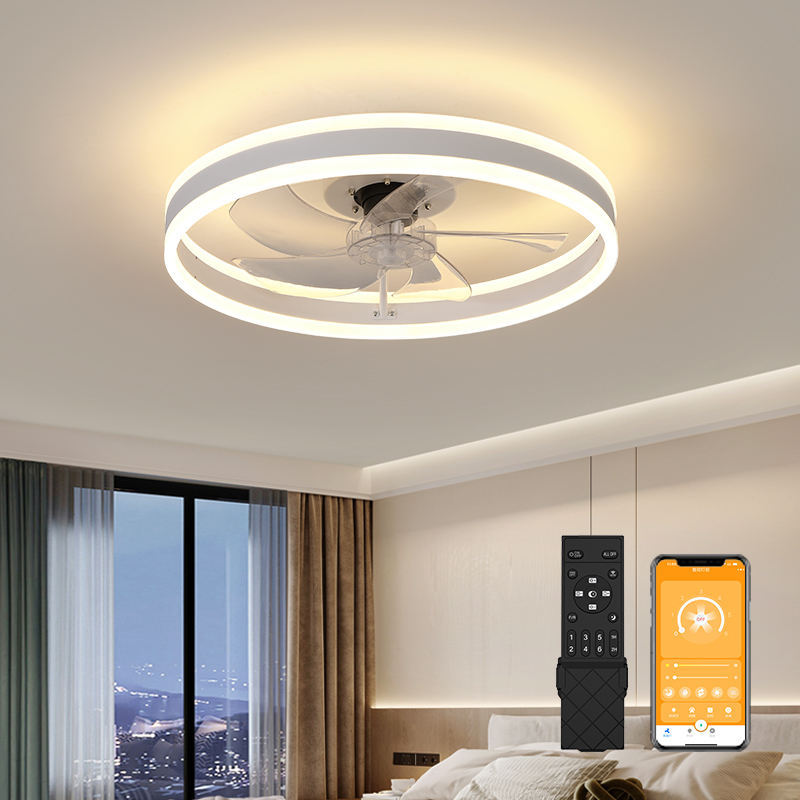 Modern 19-Inch Black LED Ceiling Fan With Remote Control 7 Speeds Low Profile for Bedroom Kids Room Living Room Farmhouse Decor