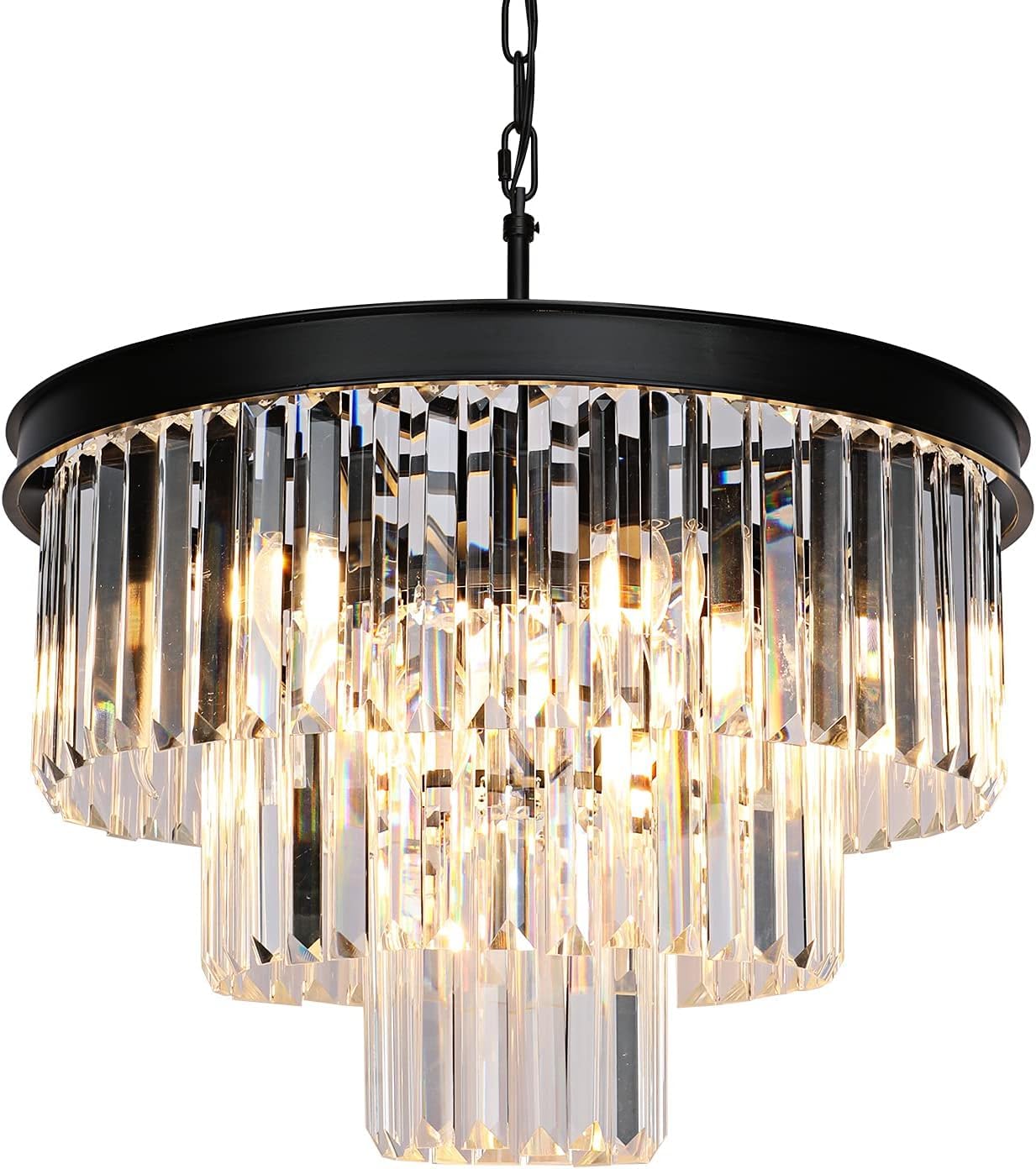 Simple Modern Adjustable Height Luxury Crystal Black Chandelier Light for Dining Hall Living Room Entryway Kitchen Island