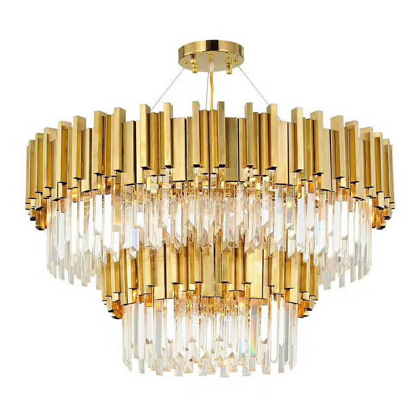 Gold Round  16 Lights  Mid Century Industrial  Gold Metal K9 Crystal Light Fixture Chandelier