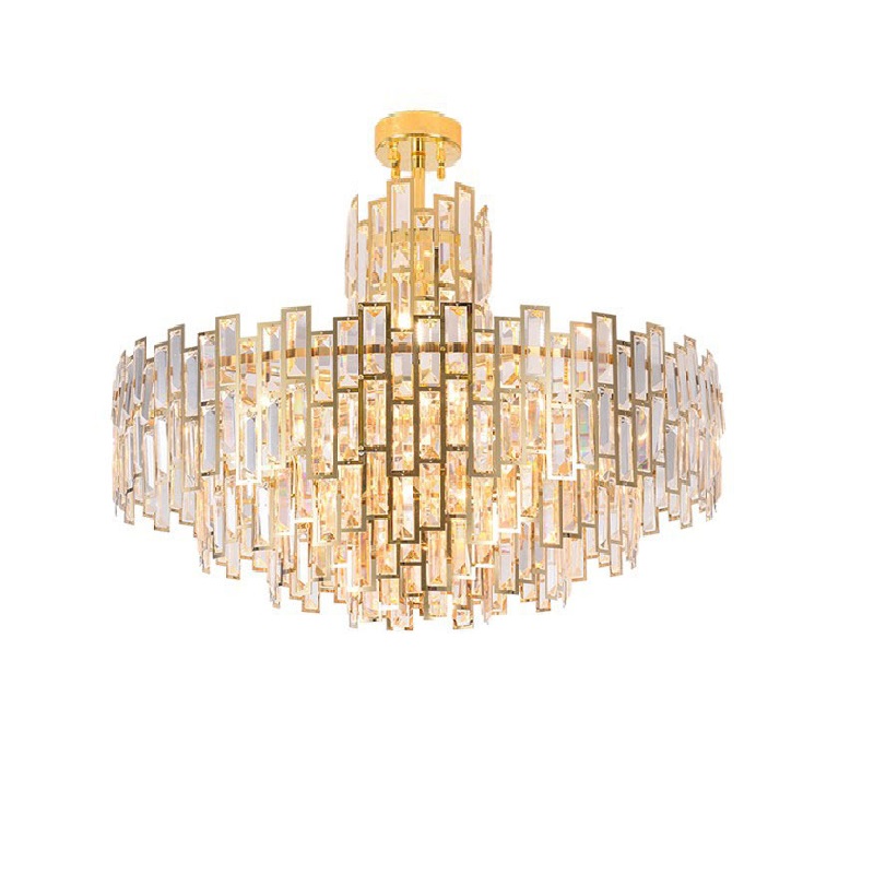 Crystal Ceiling Light Gold Chandelier for Living Room D20'' XH18'' E14*12 Sockets Crystal Lampshade & Gold Finish Frame