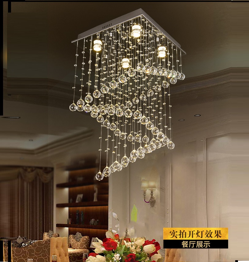 Modern Crystal Chandelier Lighting, Clear K9 Glass Crystal Ceiling Light square Luxurious Spiral Sphere Flush Mount Lights
