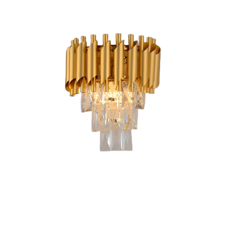 3 Tiers Crystal Wall Lamp Gold Wall Sconce Lighting Fixture Modern Wall Mount Bedside Lamp