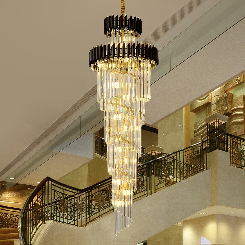 Post Modern Minimalist Dining Room Lamp Designer Model Room Lighting Villa Black and Gold Large Crystal Chandelier