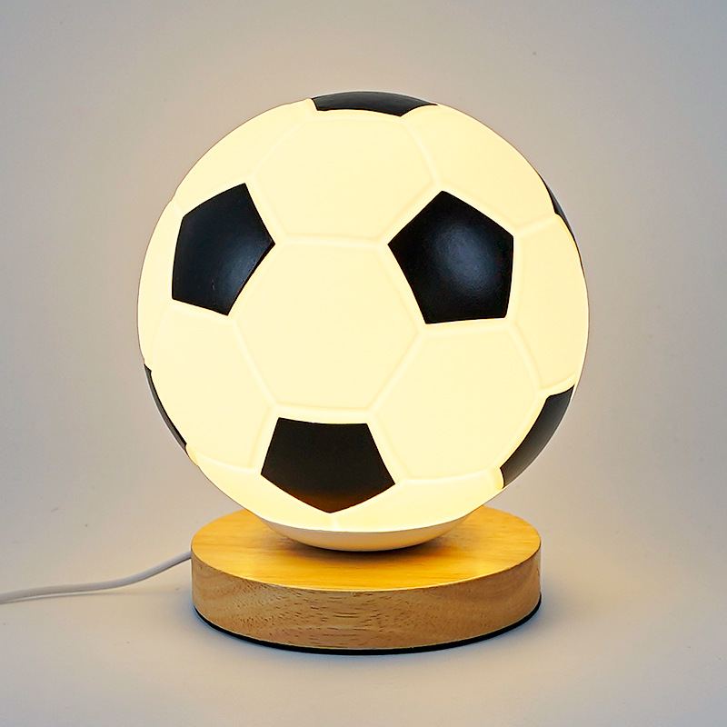 Football LED Night Light Three-Color Warm Light Remote Control Glass Table Lamp for Bedroom Study Decoration Children's Room