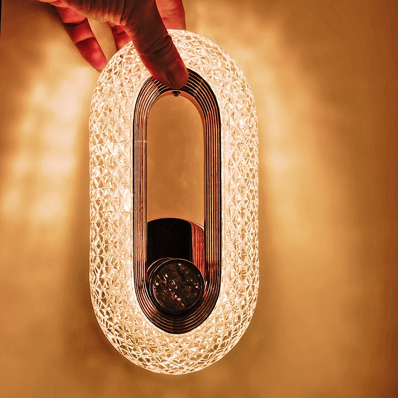 Modern Nordic Luxury Wall Lamp Iron Base Acrylic Lampshade LED Universal Voltage Bedroom Night Sconce