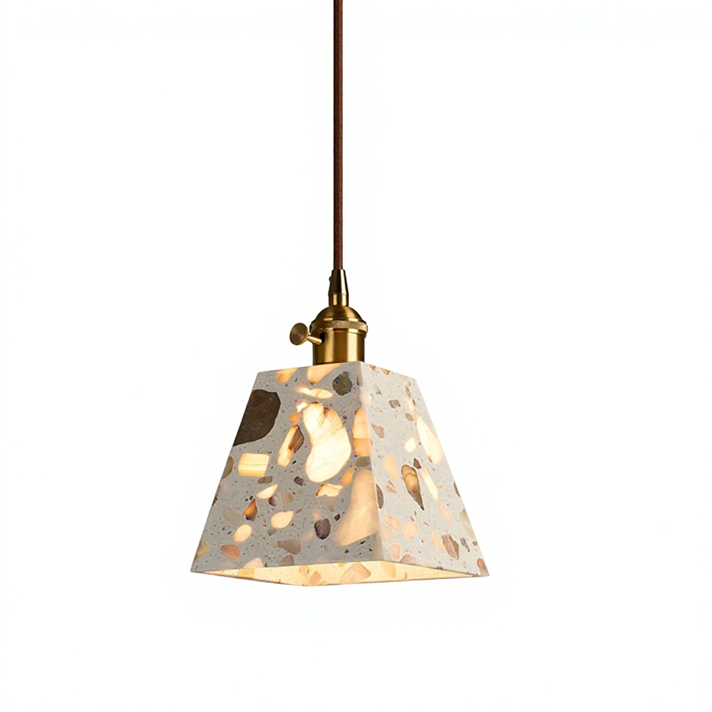 Wabi-sabistyle Modern Minimalist Wood Yellow Cave Stone LED Pendant Lamp Adjustable Height Translucent Shade for Bedroom Hallway