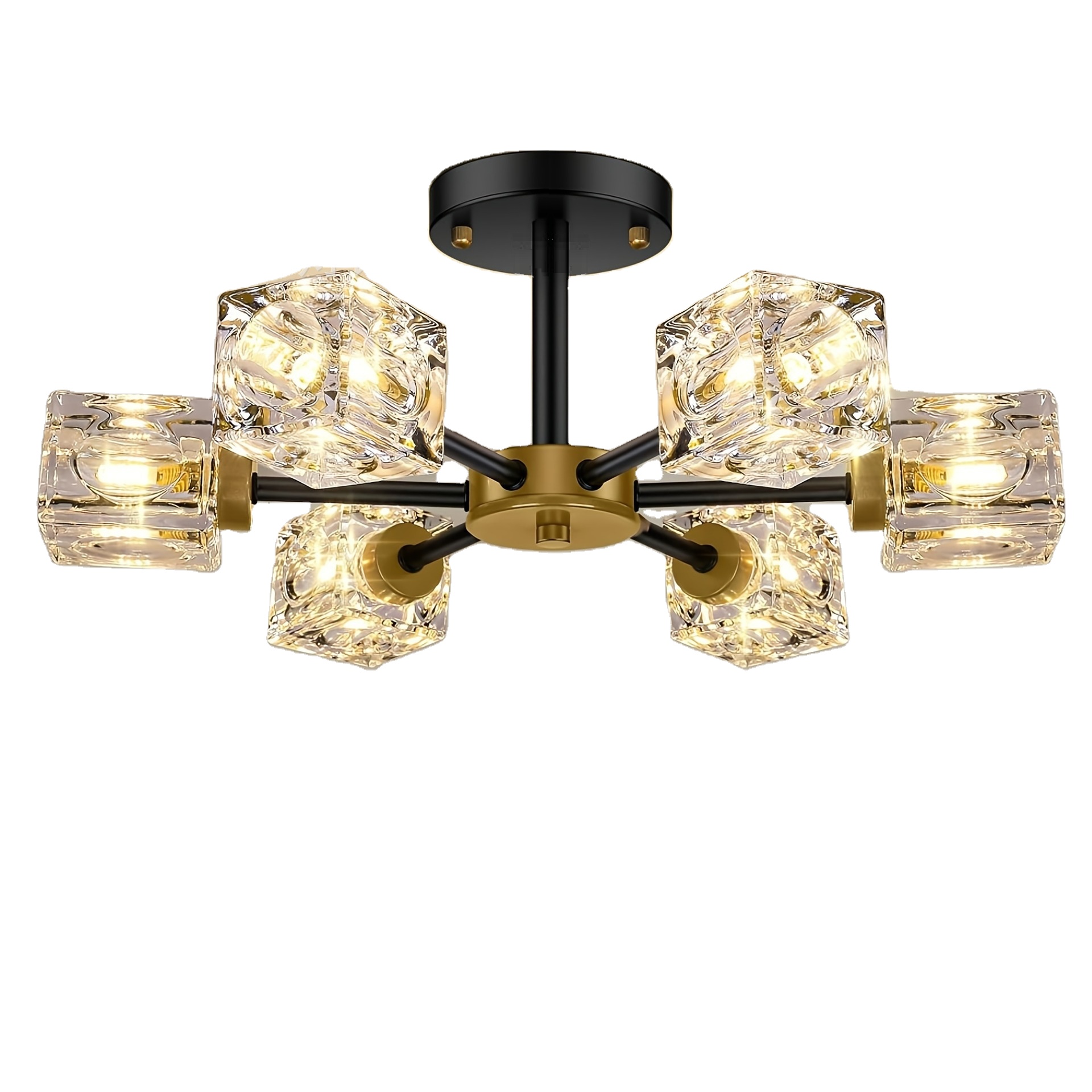Modern Gold 6-Light Sputnik Ceiling Light Fixture - Black and Brass Flushmount