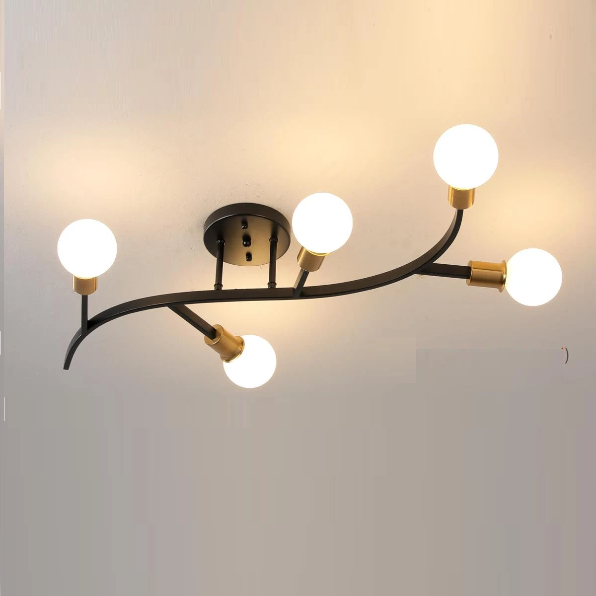 Black and Gold Sputnik Ceiling Light Fixture - 5-Lights Modern Chandelier