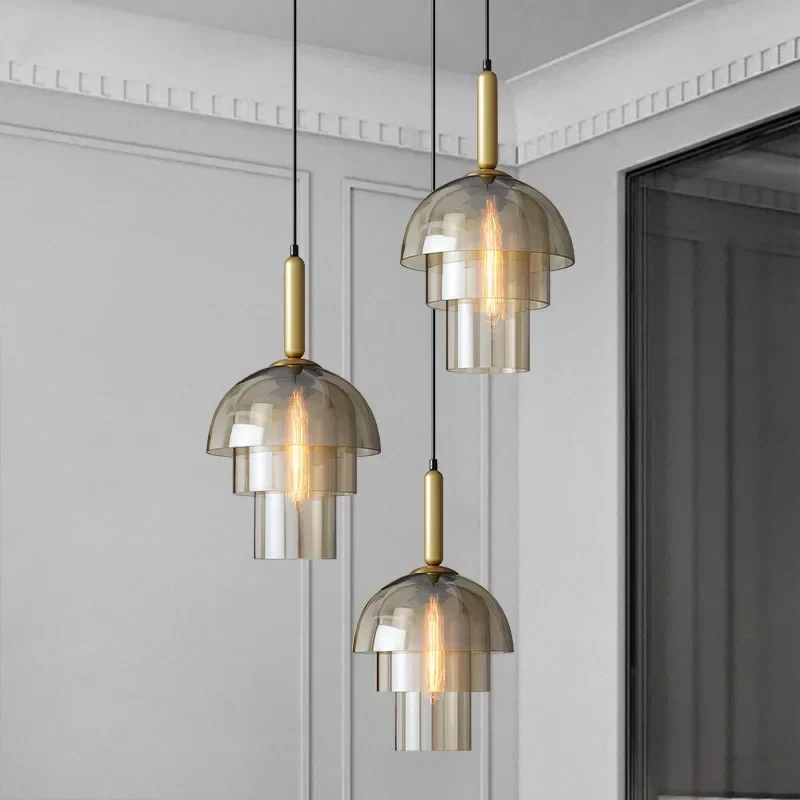 Nordic Art Champagne Glass Chandelier Restaurant Living Room Kitchen Bedroom Bar Pendant Lamp LED Gold/Silver Indoor Lighting