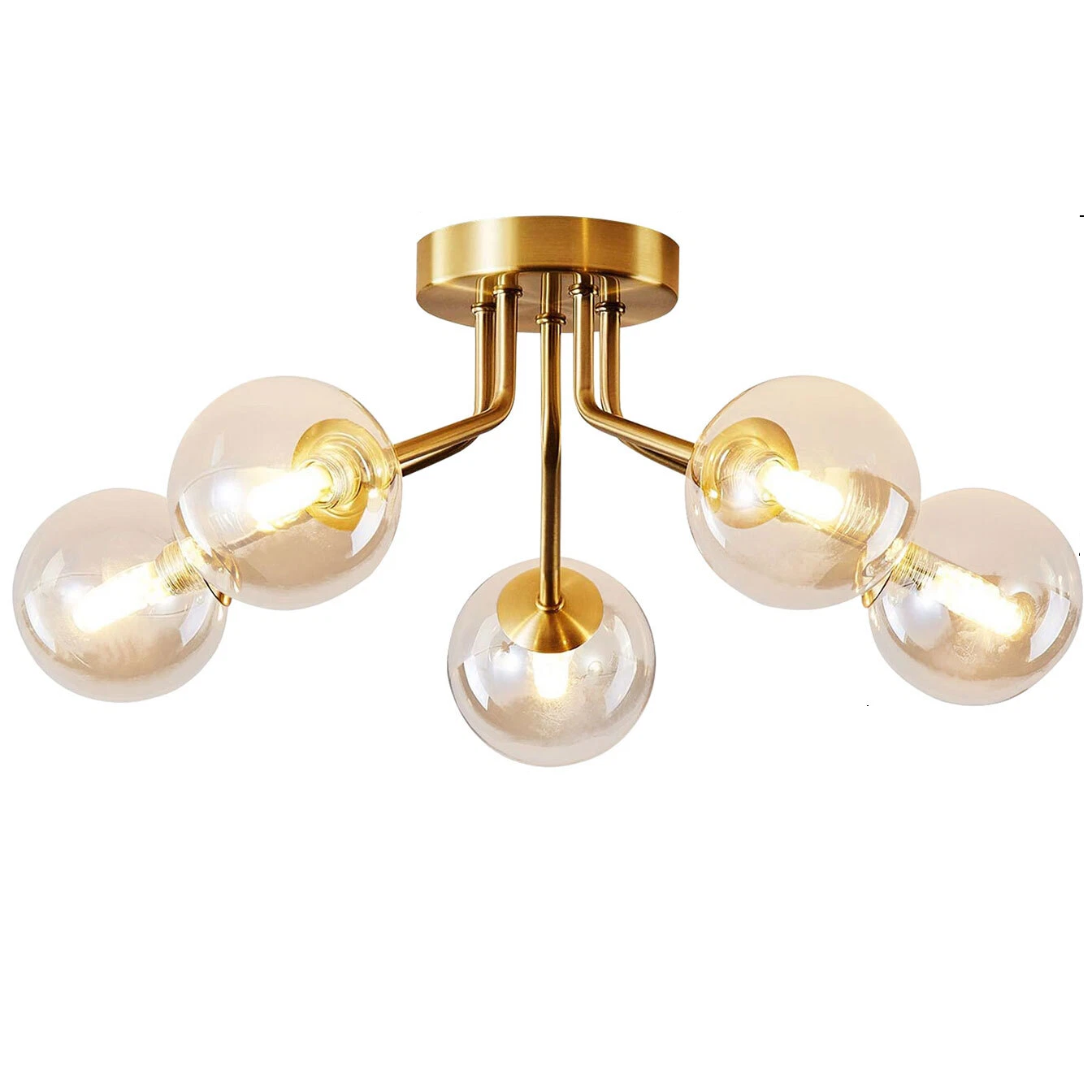 Sputnik Light Fixture Gold Flush,5 Lights Semi Flush Mount Ceiling Light Globe