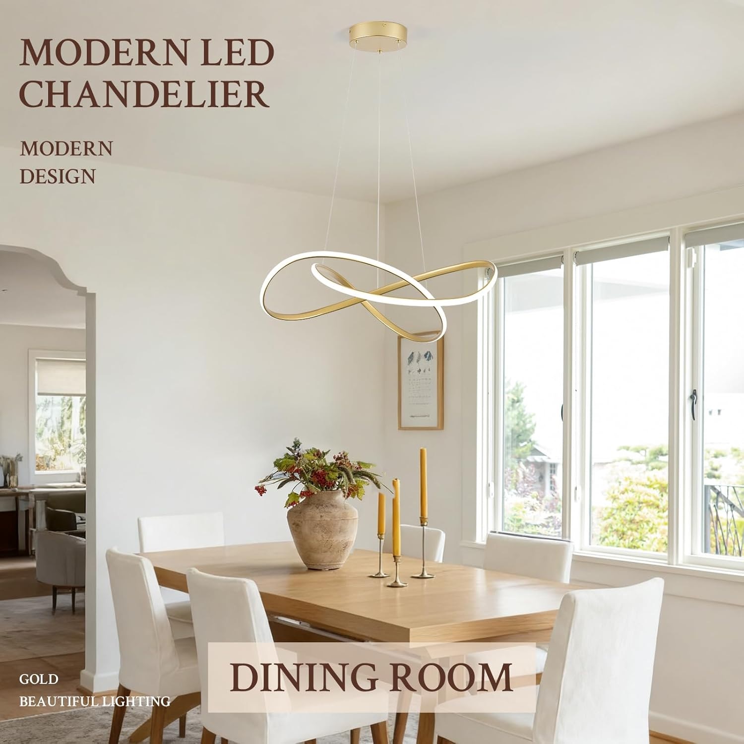Modern Chandelier Gold D20in LED Pendant Light Fixtures for Kitchen Island, Contemporary Ring Chandelier High Ceiling