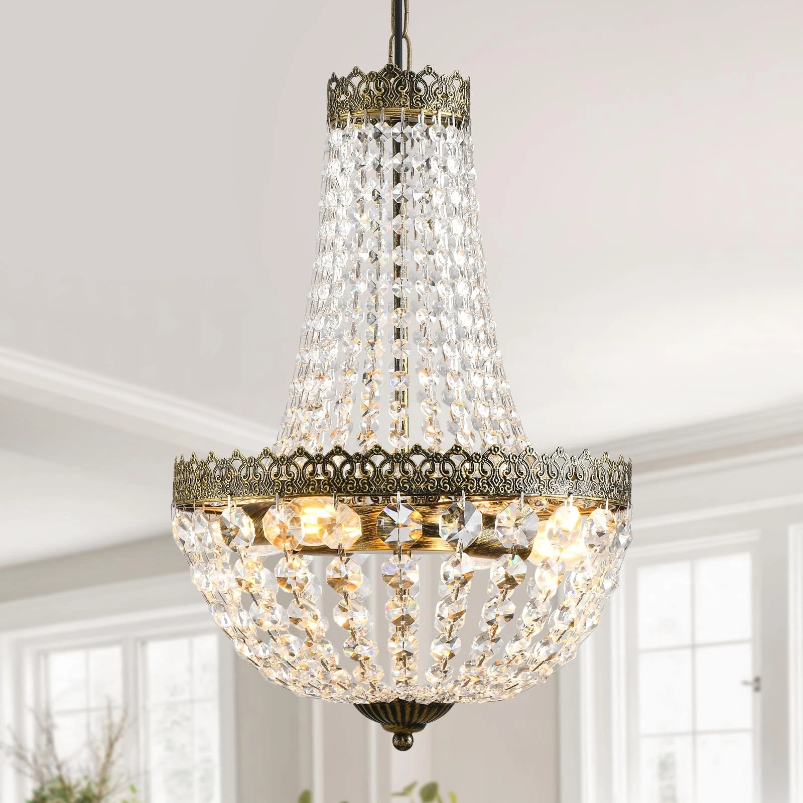 French Empire Mini Crystal Chandelier Vintage Small Pendant Light