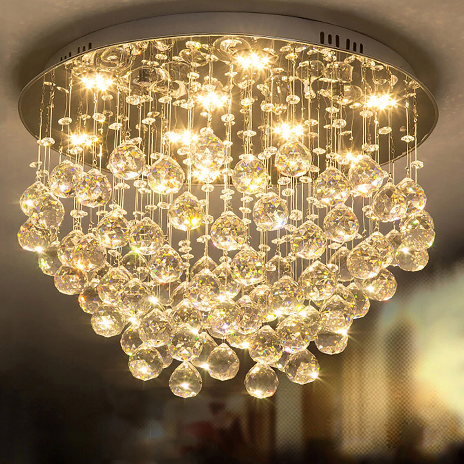 Chandelier Light K9 Crystal Flush Modern Ceiling Pendant Spiral Lamp with Bulbs