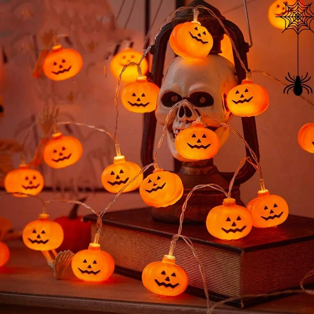Warm White Pumpkin String Lights Battery Operated LED Garland 1.5M 10LED 3M 20LED for Indoor Halloween Party Decor