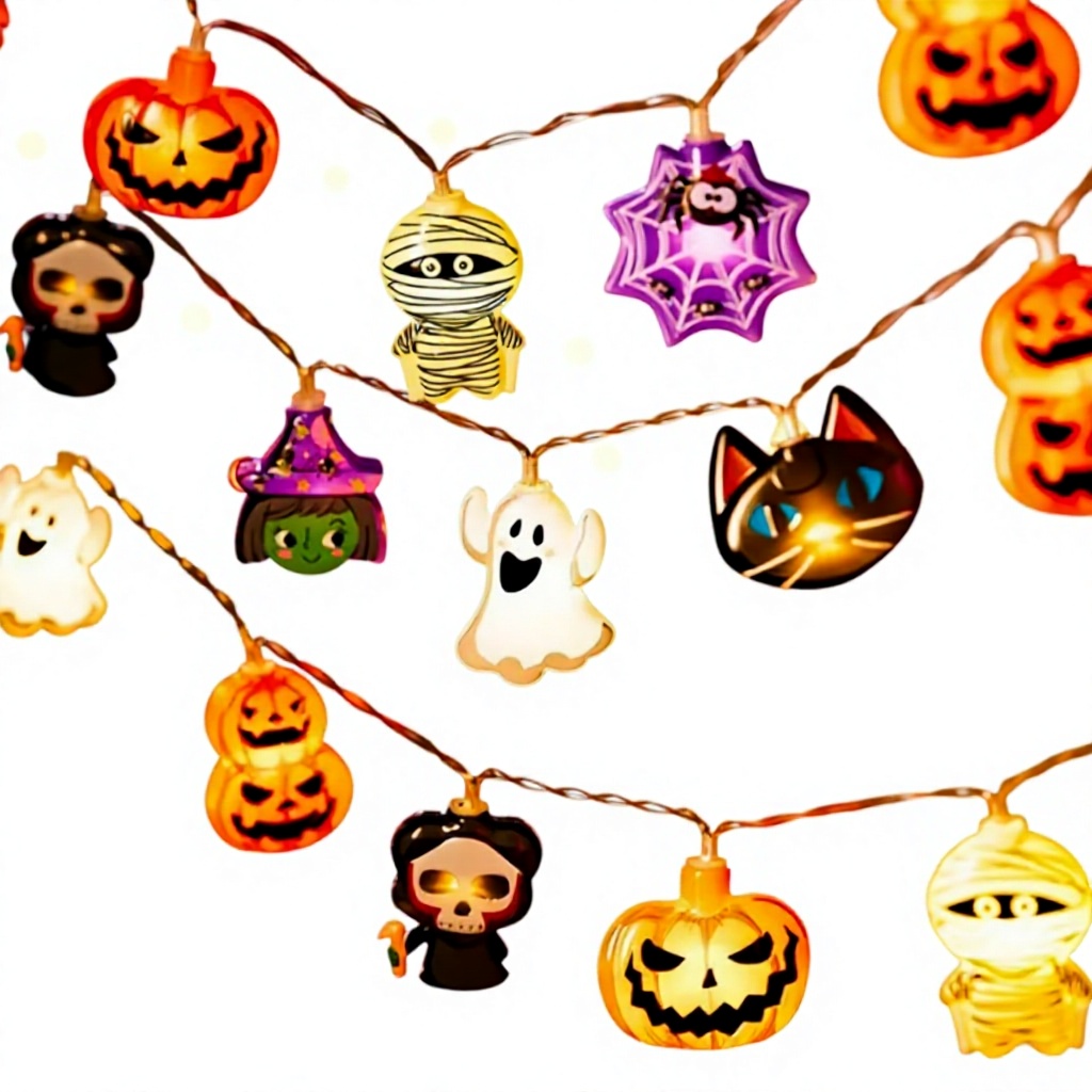 Halloween LED String Lights Ghost Spider Web Fairy Light Hanging Lantern Decor for Home Party Outdoor
