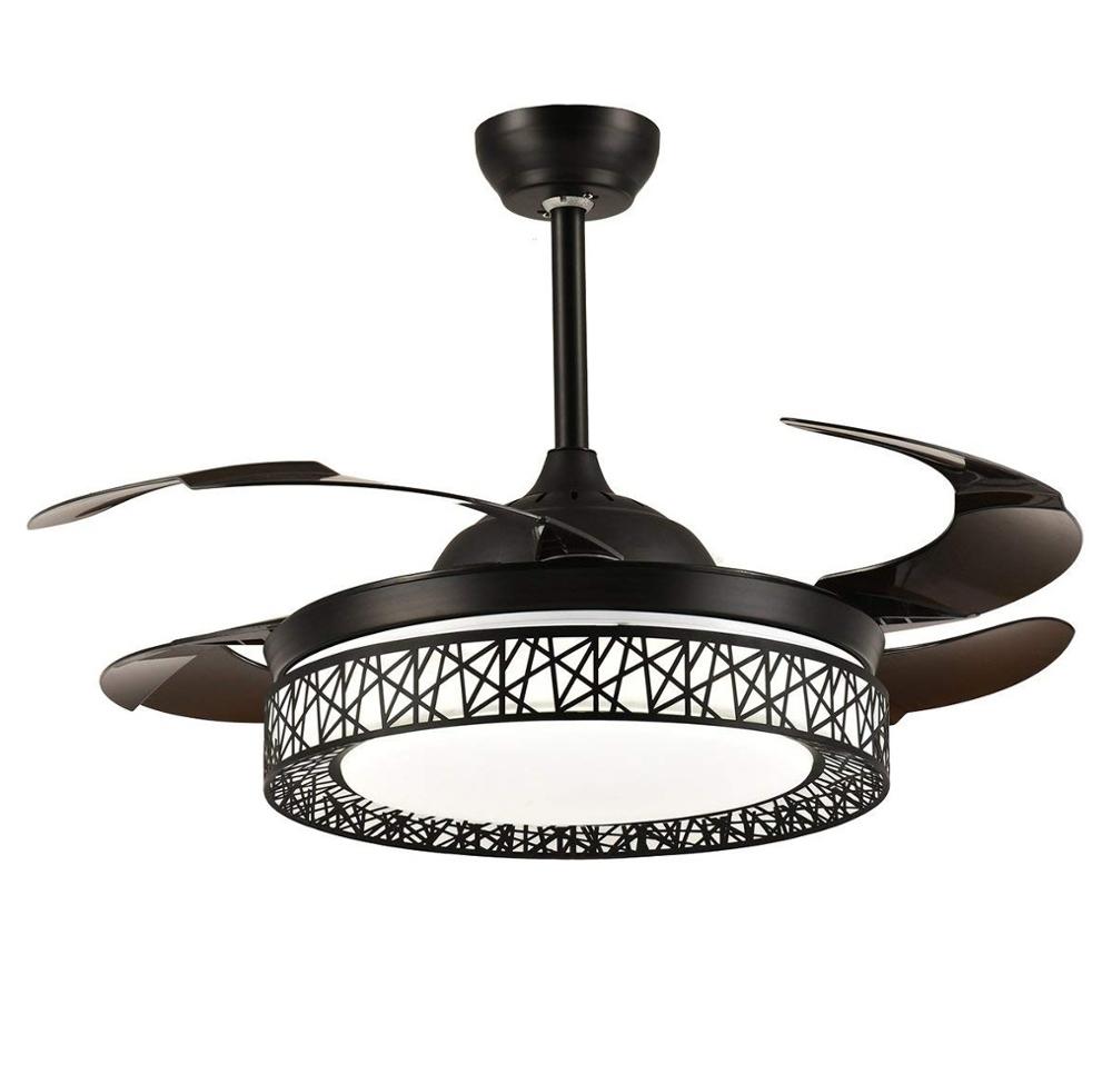 42" Retractable Ceiling Fans with Light Remote Dimmable Led 3 Color Changing Invisible Fan