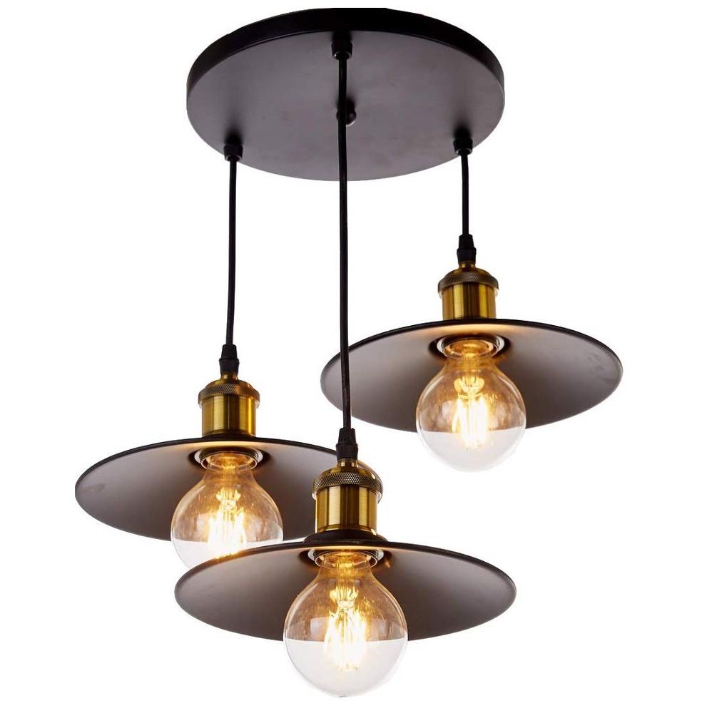Shinetime 3-Light Industrial Black Finish Metal Shade Hanging Pendant Ceiling Lamp Fixture