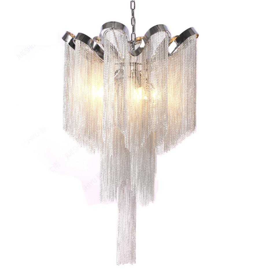 Modern LED Chandelier Lighting Wavy Tassel Aluminum Silver Chain Chandelier