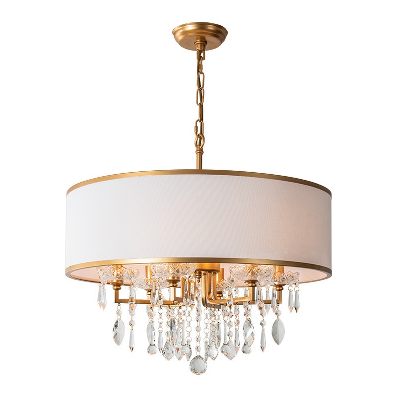 5 Light K9 Crystal White Drun Shade Hanging Chandelier Pendant Light