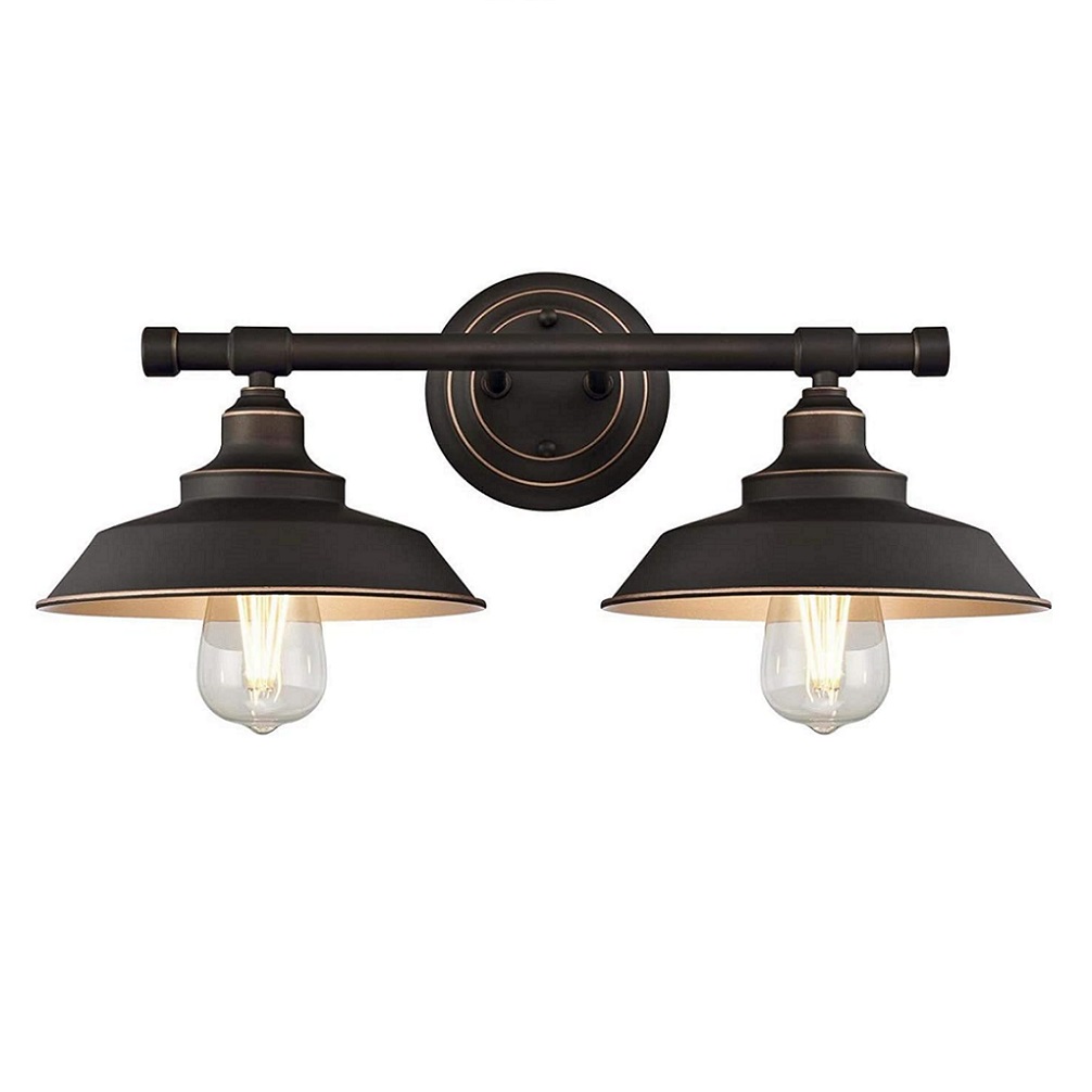 Shinetime Iron Hill Oil Rubbed Bronze Finish Vanity Light with Metal Shade Iron Hill (Two-Light Wall Light Fixture)