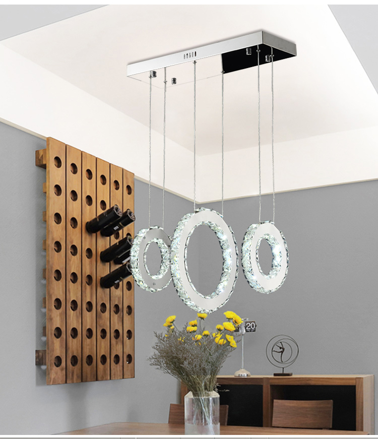 Dimmable Silver Modern Crystal Chandelier Lighting for Living Room 3 Rings Crystal Led Lighting With Remote Control
